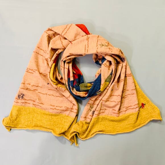 KAPITAL Orange Multi Color Trees Squares Oversized Wool Scarf - Picture 2 of 6